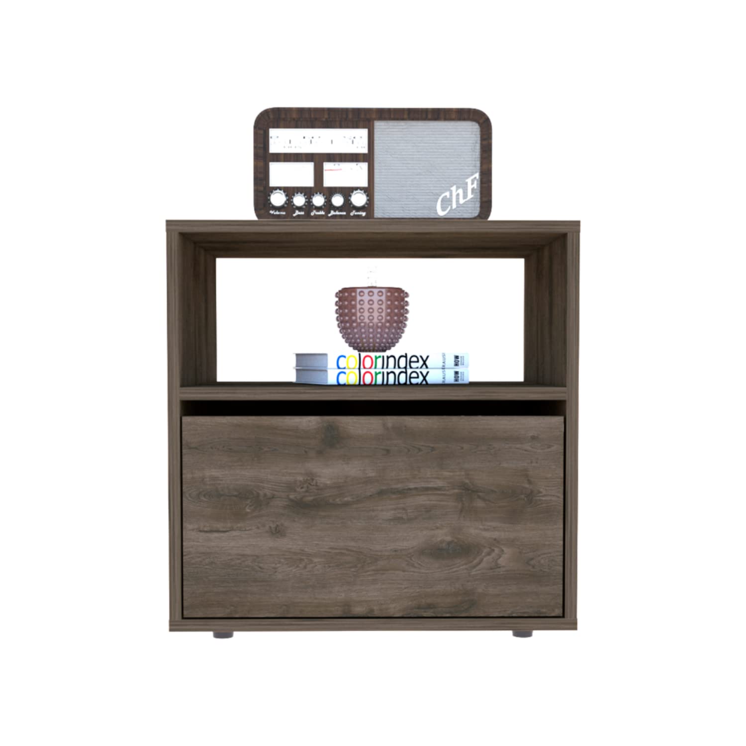 Nightstand 20&Quot; H, Superior Top, Open Shelf, 1 Cabinet, Dark Brown